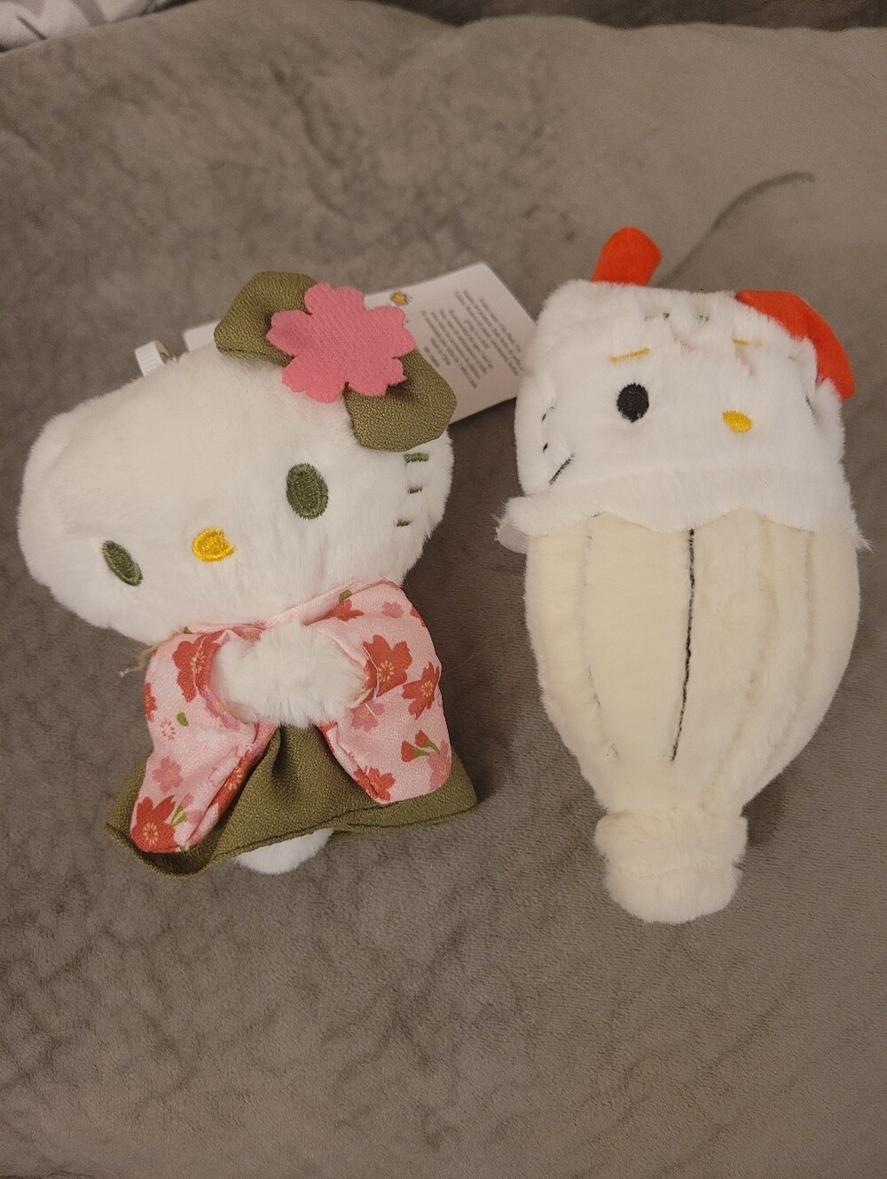 Two Hello Kitty Plush Pair - White, Pink & Green Accents